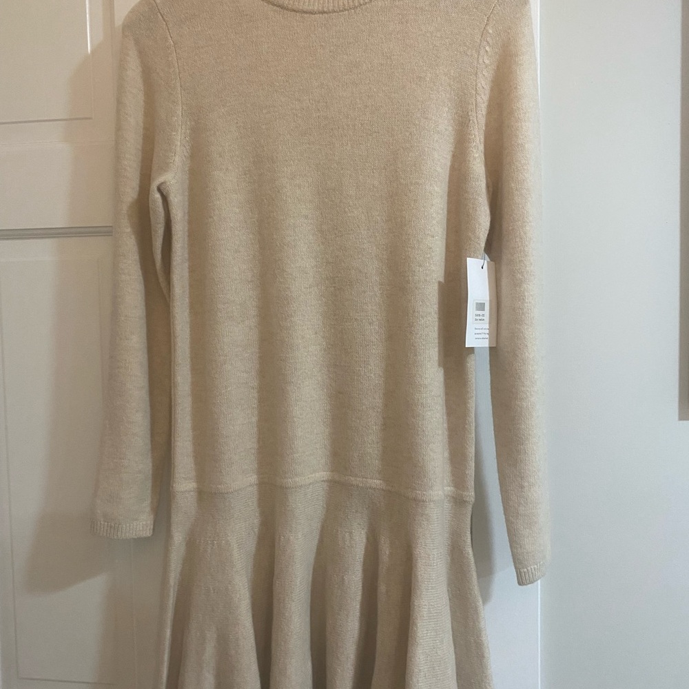 Ganni Cream drop waist sweater dress